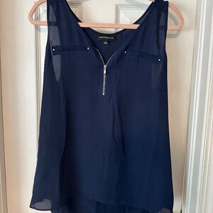Navy Zip-Front Tank Blouse
